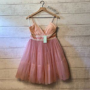 Pink Prom Wedding Formal Tulle Lace Mini Dress Medium